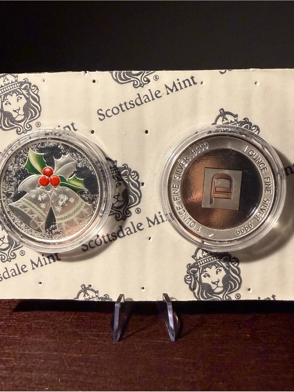 2 oz (1 oz each) TD Bank "Silver Bells" Holiday Rounds Scottsdale Mint.